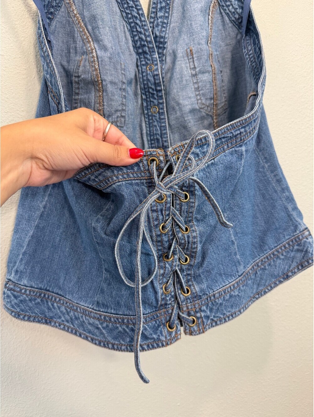 Vintage Faded Glory Denim Halter Top - Women's Large - Picture 7 of 8